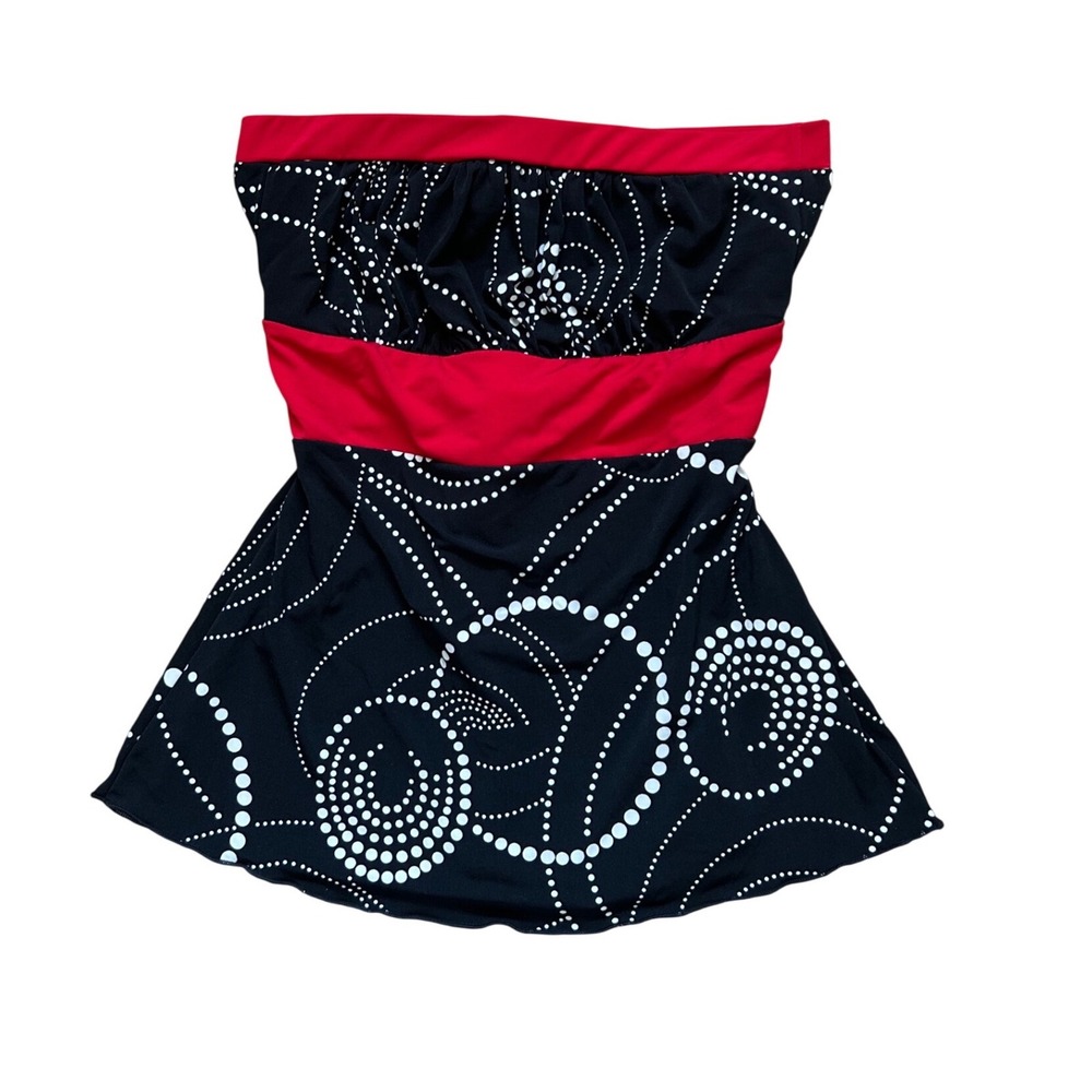 Vtg Tube Top Black Red polka Dot Swirl Strapless Tie Back M Grunge y2k emo party
